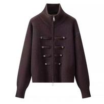 2026 Retro Chinese Style Frog Button Zipper Knit Cardigan - Women's Autumn/Winter Versatile Half-High Collar One Size ruda