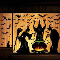 Bunny Chorus Halloween Decorations Window Clings Decor, Extra Large 3 Witches with Black Cat Bat Spider Cauldron Silhouette Halloween Window Stickers orange