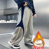Korean Kids Winter Fleece-Lined Sports Pants with Side Stripes for Boy Warm Insulated Trousers Child Thermal Sweatpants 170