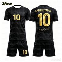 2 dalių rinkinys Yamal #10 Asmenybė Dryžuoti Futbolo Džersiai T-shirt Šeimos Derinimo Rinkinys Kvėpuojantis Specialus Rinkinys Vaikams 150CM