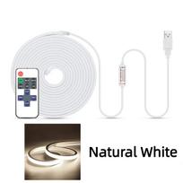 Itin ryški 320 LED/m COB neoninė juosta USB 5V su pritemdomu nuotolinio valdymo pultu, vandeniui atspari, lanksti, virtuvei, miegamajam, veidrodžiui 1m set
