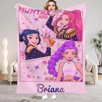1PC Personalized Name K-Pop D-Demon H-Hunters Blanket Girls Boys Plush Throw Blanket Novelty Warm Blanket All Season Gift 30x40in blue