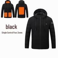Vyriška išmanioji šildoma žiemos striukė su gobtuvu - Šilta, pastovios temperatūros, atspari šalčiui medvilninė striukė XL black