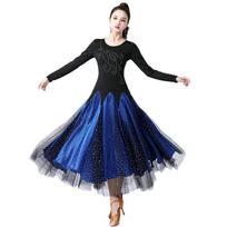 Moterų standartinių šokių suknelė ilgomis rankovėmis Tango ir Valsui M mėlyna