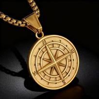 HNSP 316L Stainless Steel Vintage Compass Pendant Necklace For Men Viking  Accessories brown