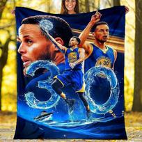 Golden State Warriors No.30 Basketball Star Water Splash Flannel Blanket, NBA Fan Soft Throw, Sports Room Decor, Basketball Lover Gift 80cm x 120cm brown