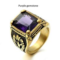 Fashion Punk Colourful Stone Rings with Carved Tulip Ring for Men Women 316L Stainless Steel High Quality Biker Jewelry Gifts 12 beige