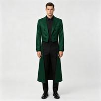 Vyriškas retro ilgas frakas Steampunk gotikinis kostiumas Helovino vakarėliui, pasirodymui XL žalia