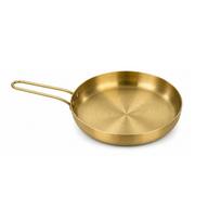18/20cm Stainless Steel Frying Pan Handled Golden/Sliver Serving Plate Flat Bottom Stackable Steak Skillet Barbecue beige