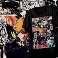 Bleach Thousand‑Year Blood War Manga Graphic T‑Shirt Ichigo Anime Print Unisex Short Sleeve Vintage Otaku Streetwear Casual Tops L gray