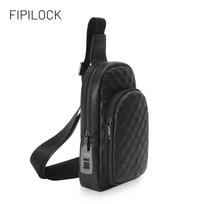 Men Leather Sling Bag Anti-Theft Fingerprint Lock Chest Bag USB Charging Port Shoulder Crossbody Pack black