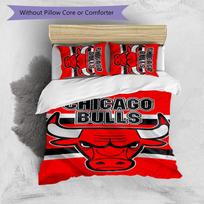 3pcs Chicago Bulls Design Cover Set - HD Printed Bedding with 1 Cover and 2 Pillowcases - Perfect for Home and Dorm Decor 135cmx200cm black