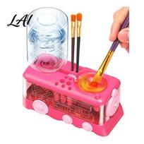 Acrylic Painting Brush Washer Water Cycle Paint Cleaner Rinser with Cleaner Dispenser & Palette Watercolor Cleaning Tool rožinė raudona spalva