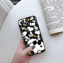 ED44 S-Snoopys telefono dėklas, skirtas iPhone 6, 6s, 7, 8, 11, 12, 13, 14, 15, XS, Pro Max, XR, X SE, Samsung S20, S21, S22, S23, S24, FE, Ultra Plus Lite, S21S, A55. iPhone 15 Pro šilta purpurinė