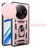 Atsparus smūgiams šarvuotas dėklas su žiedu-laikikliu automobiliui, skirtas Xiaomi Redmi A3 A2 A1 4G For Redmi A3(4G) rožinio aukso spalvos