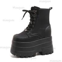 Superaukštos platformos ankle boots moterims Punk storapadžiai batai aukštį didinančios moteriškos aulinės basutės Rudens Botines Bottes Femmes 43-44 juoda