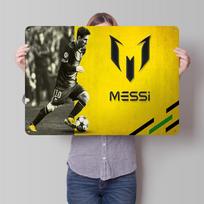 Lionel Messi Football Poster Customized Vintage Metal Signs Wall Art Retro Tin Plaque for Soccer Fans Aesthetic Decoration Room 20x30cm（7.8x11.8inch） yellow