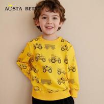 Boys Crew Neck Long Sleeve Car Print Cartoon Casual Kids Sweatshirt 6Y geltona