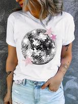 Unisex Retro Disco Ball Tshirt Glitter Star Graphic Crewneck Short Sleeve Vintage Party Casual Streetwear Trendy Daily Tee Top XL gray