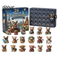Cute Puppy Christmas Decoration French Bulldog Advent Calendar 24-Day Countdown Acrylic Ornament Collectible Interactive Traditions Figurine Hanging C gray