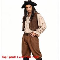 Pirate Costume Set For Halloween Cosplay With Polyester Material For Adults And Teens Male,XL beige