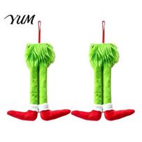 Plush Green Elf Decorations 2Pcs Christmas Car Leg Decoration, Long Hair Hanging Fluffy Decoration Ornament for Home Fireplace Tree Decor, Funny žalia