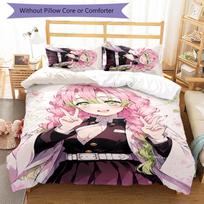 3pcs Nezuko Demon Slayer Kanroji Mitsuri pattern bedding set duvet cover set includes duvet cover &pillowcases,perfect all season bedroom decoration&g 135cmx200cm beige