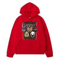 Night-game Men Hoodie Classic Hooded Pullover, FNAF Horror Characters Front Print, Cozy Fleece Sweatshirt for Outdoor Daily Sessions 3XL raudona