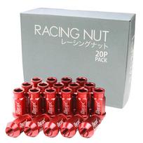 Durax Lightweight Aluminum Wheel Nut Racing Nut M12 P1.25 Through Nut Long Type 20 Piece Set (Red/Red) M12 P1.25 raudona