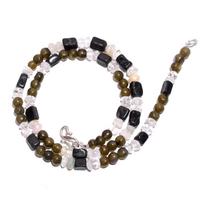 Natural Black Onyx Labrdorite Crystal Gemstone Smooth Beads Necklace 17  UB-4700 UB-4700 white