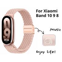 Nailono kilpos dirželis Xiaomi Smart Band 10 9, reguliuojama magnetinė sagtimi, Mi Band 9 apyrankė, austas riešo dirželis Mi Band 8 priedams For Mi Band 10 rožinė