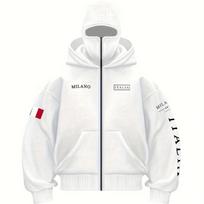 Y2K stiliaus dvigubos kapišono palaidinė Rudens/žiemos kapišonas Žieminė kapišono striukė su dvipusiu užtrauktuku Spausdinta MILAN kapišono palaidinė XXL balta