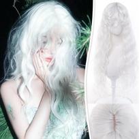 Ilgi balti sintetiniai perukai moterims Retro Lolita perukas su kirpčiukais Perukas tinkamas damoms dėvėti per Heloviną ir Kalėdas 80cm gray