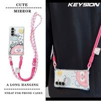 KEYSION Crossbody Strap Phone Case for Samsung A56 5G A36 A26 5G Cute Cartoon Long Lanyard Mirror Shockproof Cover for Galaxy A16 4G 5G for Samsung A16 black