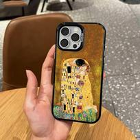 The Kiss G-Gustav Klimt P-Painting    Phone Case For iPhone17,16,15,14,13,12,11 Plus,Pro Max Colored Silver Plated Inside Cover iPhone14 brown