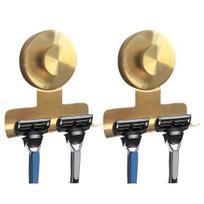 2Pcs Suction Cup Shaver Holder Wall Mounted No Tools Required Stainless Steel Hook Removable Razor And Shaver Organizer for Bathroom Shower 2pcs auksinė