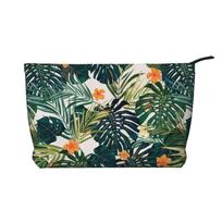 Tropical Palm Leaves Flowes Print Travel Toiletry Bag Corduroy Cosmetic Makeup Organizer Women Beauty Storage Dopp Kit Box black
