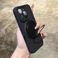 Besisukantis magnetinis žiedo laikiklis stovas telefono dėklas, skirtas iPhone 17 16 11 12 13 14 15 Pro Max, apsauga kamerai, matinis minkštas buferinis dangtelis iPhone 12 juoda