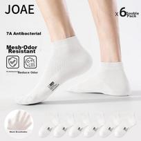 JOAE [100% Pure Cotton Odor-Resistant] Men's Socks, 7A Mesh Boat Socks, Breathable Anti-Pilling Short Socks, 6 Pairs beige