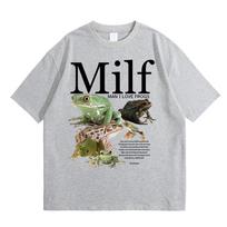 Vintage Acid Washed White Multispecies Frog Collage Graphic T Shirt Nature Casual Oversized Short Sleeve Unisex Tops XL gray