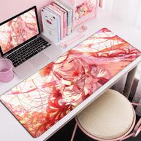 Office Large Rubber Gaming Mouse Pad Anime Non-slip Rubber Base Laptop Keyboard Mat Hololive Kawaii Mori Calliope Desktop Carpet 30cmx60cm(11.8x23.6inch) pink