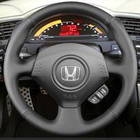 For Honda S2000 Year 2000-2009 Civic Si 2002 2003 2004 2005 DIY Full Coverage Leather Car Steering Wheel Cover Braid Accessory black thread gray