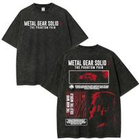 GAME Metal Gear Solid 5 The Phantom Pain Venom Snake Vintage Washed T-shirts Men Women Oversized Short Sleeve T Shirt Streetwear XL black