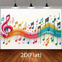 One 2D flat music festival theme backdrop, featuring colorful musical notes and vibrant vortex patterns 59x51.1inch/150*130cm