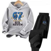 Steal a Brainrot Tracksuit 67 Six Seven Print Kid's Clothes Hoodie+Pants Suit 2pcs Set Boy Girl Children Holiday Gifts 160 gray