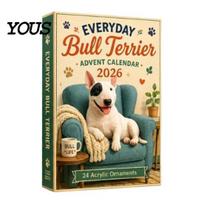 Holiday Countdown Calendar Everyday Bull Terrier Advent 2026, 24 Day Christmas with Winter Activity Acrylic Ornaments, Decorative Collectible for Dog A beige