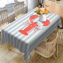 Blue White Stripes Red Lobster Rectangle Tablecloth for Table Decor Summer Coastal Nautical Kitchen Dining Table Cloth for Party 60*90inch(152cm*228cm）