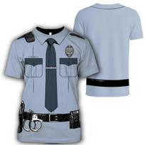 Naujoviški policijos profesionalios uniformos cosplay marškinėliai 3D spauda Rudeniniai vyriški marškinėliai trumpomis rankovėmis apvaliu kaklu vaikiški unisex marškinėliai viršus M gray