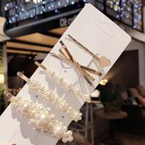 New Arylic Pearl Crystal Girl Hair Barrettes Set Geometric Flower Hair Clips Pins For Women Fashion Party Headdress Hair Jewelry black