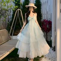 Girl Mint Mambo Dopamine Wear Suspender Long Dress Summer Atmosphere Holiday Style Design Advanced Temperament XL- (recommended 110-60kg) beige